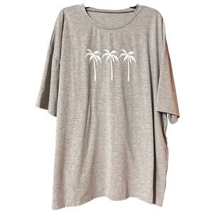 Shein Curve Women's Tshirt Round Neck Short Sleeve Palm Tree‎ Print Tee Gray 5XL